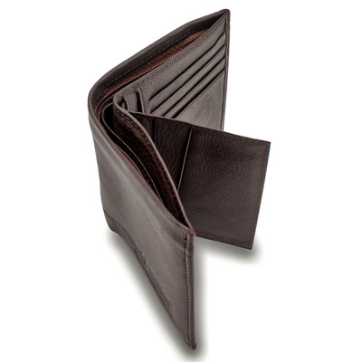 HJ2140 - Bóp nam Huy Hoàng kiểu đứng sọc ngang màu nâu