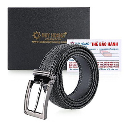 HC4276 - Dây nịt nam Huy Hoàng da cá sấu đan viền 3,5P đầu kim màu đen