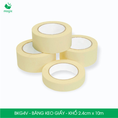 BKG4V - Block 6 cuộn băng keo giấy khổ 2.4cm x 10m - Băng dính giấy viết được, chặn màu sơn