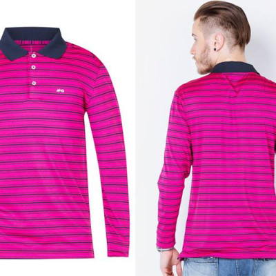 Áo thun dài tay nam Aligro kẻ ngang màu hồng ALGAPD015