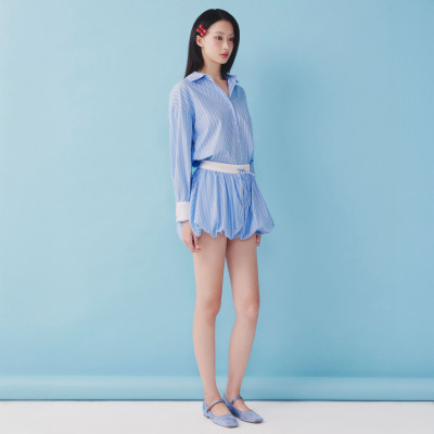 DOTTIE -  Quần bí kẻ sọc phối vải - Xanh biển - Q0395