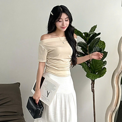 Áo nữ tay ngắn kiểu trễ vai chất liệu thích hợp mùa hè Muriel Miều Est.2013