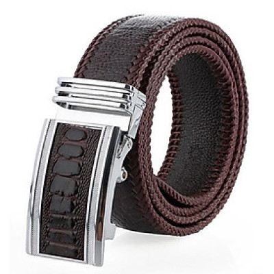 Dây nịt nam da đà điểu Huy Hoàng đan viền bản lớn màu nâu đất HC4462