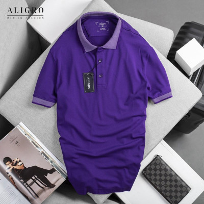 Áo thun polo nam cộc tay trơn màu tím aligro ALGPLO27