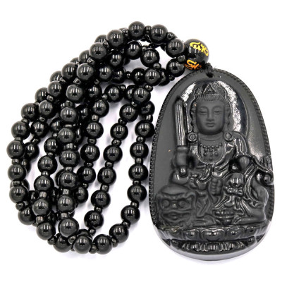 Vòng cổ Văn Thù Bồ Tát thạch anh đen 6 cm MDS3