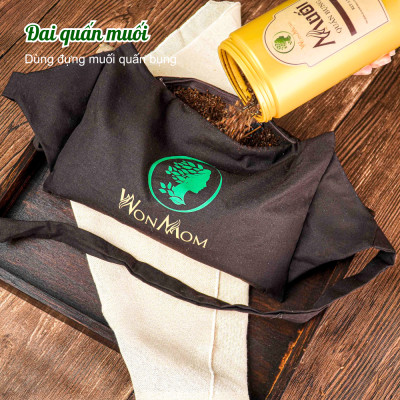 Bộ giảm eo sau sinh Wonmom ( 4 Muối quấn bụng + 1 Dầu gừng + 1 Gen nịt bụng + 1 Đai muối )
