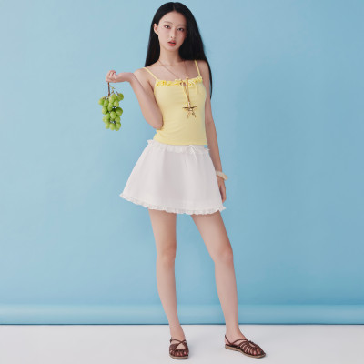 DOTTIE - Chân váy ngắn trang trí bèo - Trắng - S0284