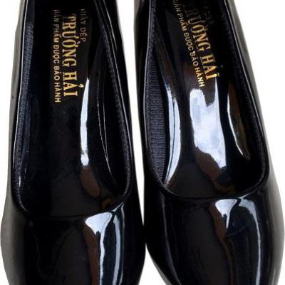 Giày cao gót 7cm Trường Hải gót nhọn da bóng đen thời trang nữ cao cấp êm ái CG088