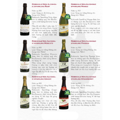 Vang sủi Robinvale Grape Sparkling 750ml - Không Cồn Organic - Ginger (Gừng)