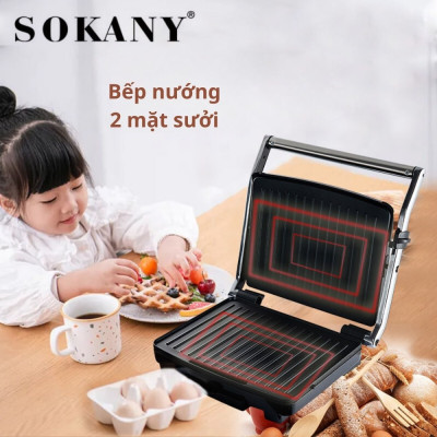 MỚI Máy kẹp nướng bánh mì ép bánh sandwich SOKANY SK-210 công suất cao 2000W rán trứng, nướng thịt CHỐNG DÍNH đa năng -HÀNG CHÍNH HÃNG
