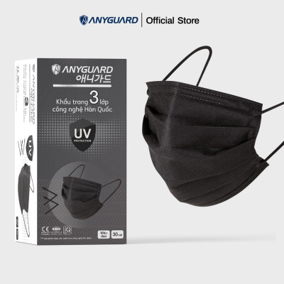 [NEW] Khẩu Trang Anyguard Hàn Quốc 3 Lớp Màu Đen Chính Hãng -  Lọc 99% Vi Khuẩn, UV Protection (Hộp 30 Cái) - Bảo Vệ Hằng Ngày - Tiêu Chuẩn Công Nghệ Hàn Quốc - ISO 9001:2015, ISO 13485:2016, QCVN 01:2017/BTC