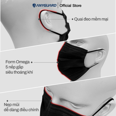 [NEW] Khẩu Trang Anyguard Hàn Quốc 3 Lớp Màu Đen Chính Hãng -  Lọc 99% Vi Khuẩn, UV Protection (Hộp 30 Cái) - Bảo Vệ Hằng Ngày - Tiêu Chuẩn Công Nghệ Hàn Quốc - ISO 9001:2015, ISO 13485:2016, QCVN 01:2017/BTC