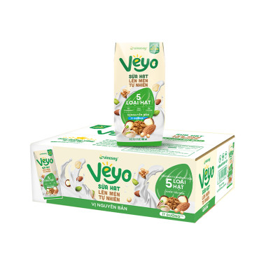 Thùng Sữa hạt Veyo lên men tự nhiên Vị Nguyên bản Ít đường (30hộp x 180ml)