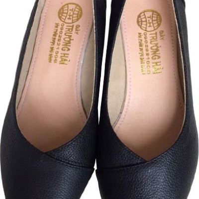 Giày đé xuồng bít mũi Trường Hải cao 5cm da bó thật mũi nhọn màu đen DX0198 [ HÌNH ẢNH THẬT] 