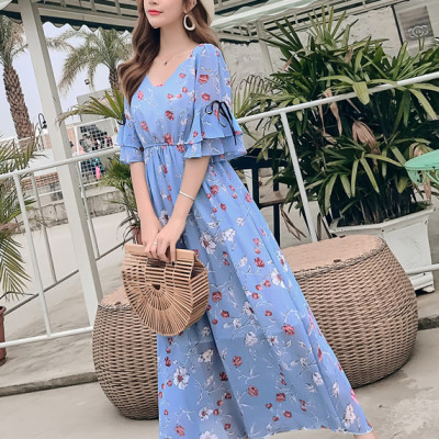 Đầm voan dài dáng xòe thướt tha, cổ tim tay lỡ điệu đà, maxi đi biển cao cấp mẫu mới nhất | MX020