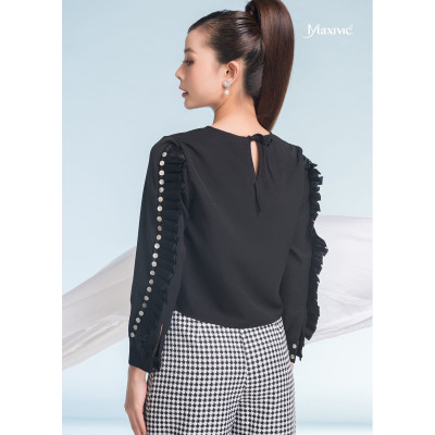 Set Áo Đen Tay Vây Cá Quần Lưng Liền Caro Trắng Đen Maxivic M-SETBO-08