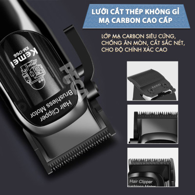 Tông đơ cắt tóc chuyên nghiệp Kemei KM-1766 lưỡi cắt mạ carbon DLC cao cấp có động cơ không chổi than màn hình LCD hiển thị công suất 5W - Chính hãng