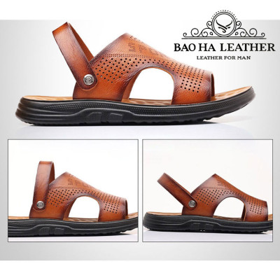 Dép da nam quai ngang đục lỗ thoáng khí BHD888