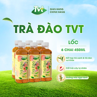 [Lốc 06 chai 450ml] Trà Đào TVT tinh chất trà xanh, trà đen, chống oxy hóa, thanh nhiệt giải phóng độc tố cơ thể
