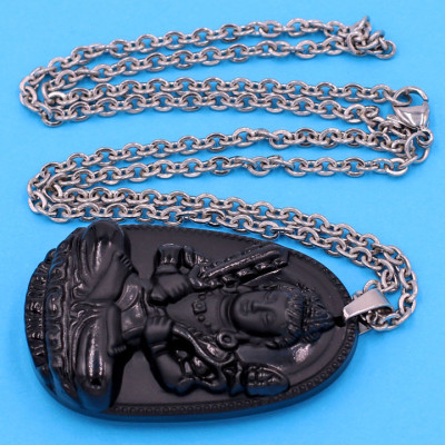 Dây chuyền mặt Hư Không Tạng Bồ Tát - thạch anh đen 5cm DITTEN6 - dây inox - kèm hộp nhung - tuổi Sửu, Dần