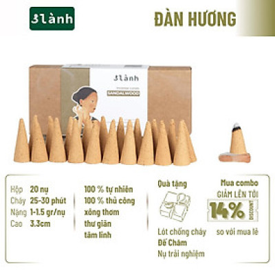 Nụ Thủ Công Đàn Hương 3 Lành Hộp 20 Nụ 100 % Tự Nhiên Tặng Kèm Đế Chăm, Không Hóa Chất, Xông Thơm