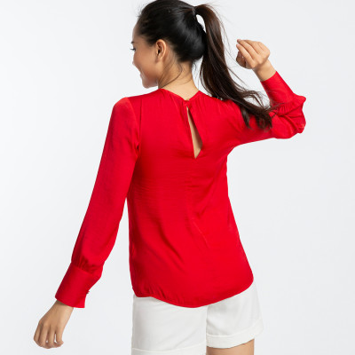Áo Satin Lụa Áo Kiểu Đẹp Thời trang thiết kế Hity TOP103 (Đỏ Flame Scarlet)