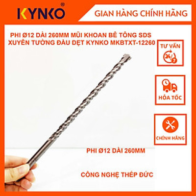PHI Ø 12 DÀI 260MM MŨI KHOAN BÊ TÔNG SDS XUYÊN TƯỜNG ĐẦU DẸT KYNKO MKBTXT- 12260