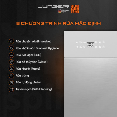 Máy rửa bát Junger DWJ-100 Dung tích 10 bộ Sấy khô Diệt khuẩn UV Hàng Chính Hãng Bảo Hành 24 Tháng