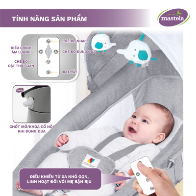 Nôi điện cho bé điều khiển từ xa và nhạc trắng ru ngủ Mastela 8104 / 8106 - Nôi cho bé sơ sinh nằm ngủ và chơi