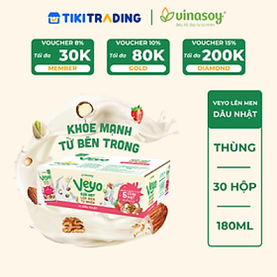 Thùng Veyo Sữa hạt lên men tự nhiên Vị Dâu Nhật (30hộp x 180ml)