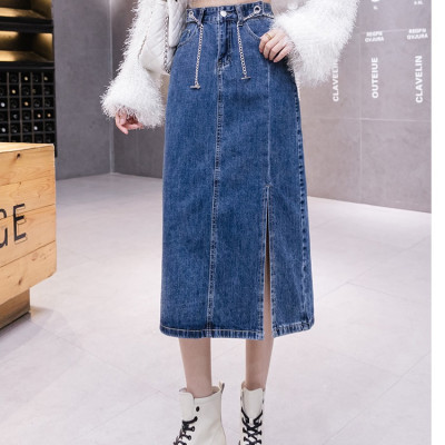 [ĐẸP ĐỘC] Chân váy jean ngang gối 08 phối dây xích lưng cá tính C101 Cỏ Boutique