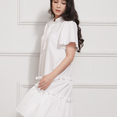 Đầm Babydoll Lụa Crep Nhún Bèo Tay Loe Maxivic, La Mộc - LM012206