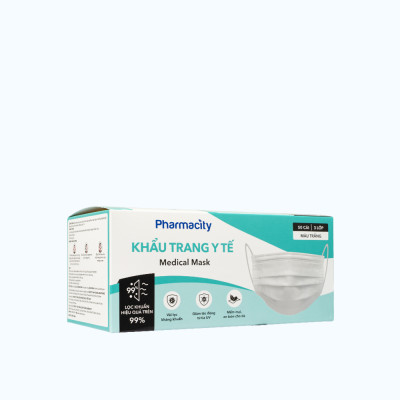 Khẩu trang y tế 3 lớp Pharmacity (Hộp 50 cái) màu trắng