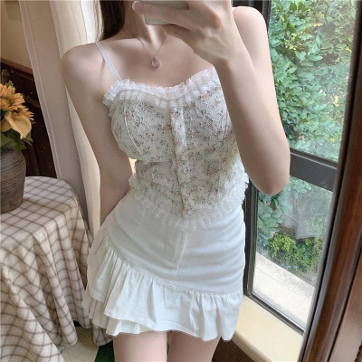 Áo 2 Dây Nữ Ren Hoa Tiểu Thư Đính Hạt Viền Bèo, Chun Sau Dáng Croptop Siêu Sang Chảnh Có Mút Ngực 1202