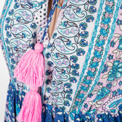 Maxi Hoa Phối Ren Ánh Bạc Cotton Isla Bonita