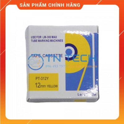 Nhãn in MAX PT-312Y - Chữ đen nền vàng 12MM x 8M - Dùng cho máy in ống MAX [Hàng nhập khẩu]