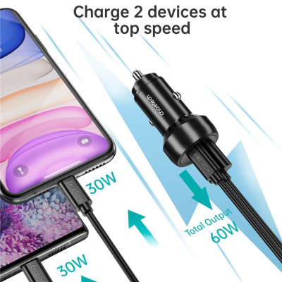 Tẩu sạc CHOETECH TC0014 nhanh 60W  dùng trên ô tô (Hàng chính hãng)