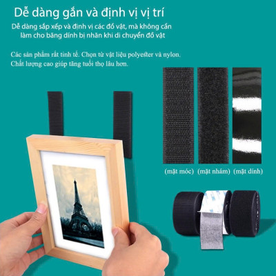 25mmx1m Miếng dán xé, băng dán xé velcro tape có lớp băng keo 2 mặt MÀU ĐEN