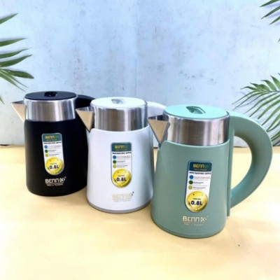 Ấm siêu tốc mini Bennix BN-008EK 2 lớp cao cấp 0.8L, sôi nhanh, an toàn, bảo hành 24 tháng Hàng chính hãng