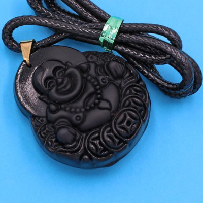 Dây chuyền mặt Phật Di Lặc - thạch anh đen 4.2cm DEPDLE11 - kèm hộp nhung 