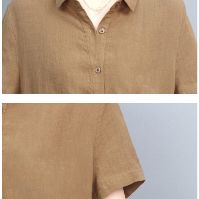 Đầm linen nữ cổ sơ mi ngắn tay kèm dây thát eo, thời trang công sở cho nữ đi làm Haint Boutique