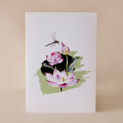 Thiệp 3D Pop Up Chuồn Chuồn & Hoa Sen – Thiệp Nghệ Thuật, Thiệp Chúc Mừng, Sinh Nhật, Độc Đáo, F21