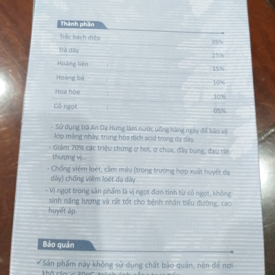 Trà An Dạ Hưng Giảm ợ hơi, ợ chua, đầy bụng, đau rát thượng vị, Chống viêm loét, cầm máu dạ dày