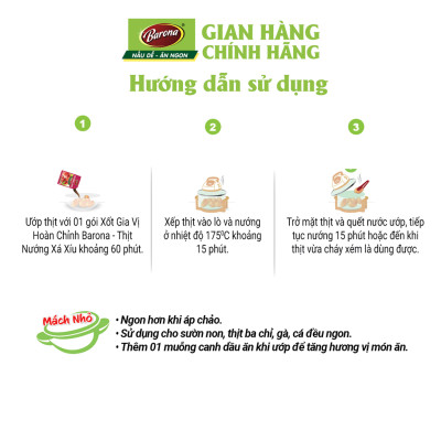 Combo 3 gói Xốt Gia vị hoàn chỉnh Barona - Thịt Nướng Xá Xíu 80gr