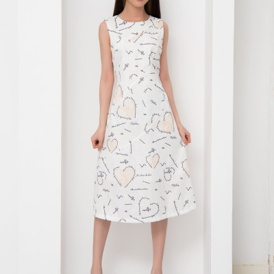 Đầm Kate Xô Sát Nách Cổ Tròn Dáng Suông Họa Tiết Maxivic, La Mộc - LM92104