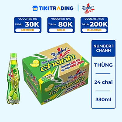Thùng 24 chai Nước tăng lực Number 1 hương chanh chai PET 330 ml