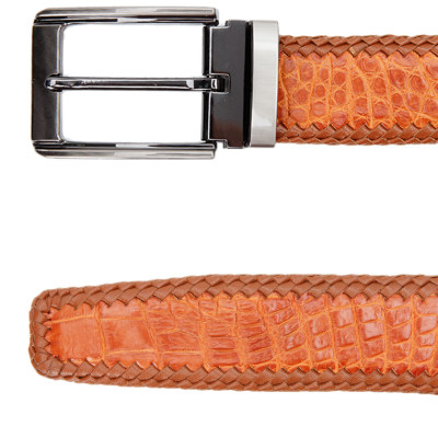 HJ4276-77-78-79 Dây nịt nam da cá sấu Huy Hoàng đan viền đầu kim màu Đen, nâu đất, nâu đỏ, vàng bò