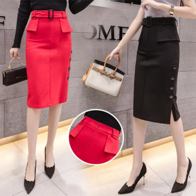 Chân váy công sở dáng peplum dài qua gối lưng cao, phom đẹp vải kaki thun co giãn MS19