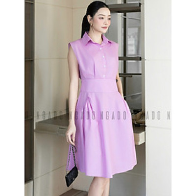 Đầm tím cổ sơ mi NGADO , đầm sơ mi Nữ , đầm công sở