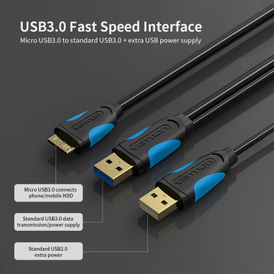 Cáp USB loại AMale to Micro B USB3.0 với nguồn điện bổ sung 1m